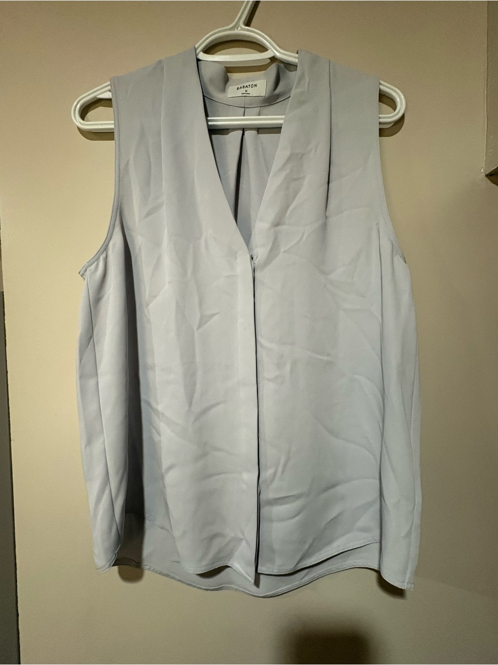 Babaton (Aritzia) Light Gray Sleeveless V-Neck Blouse with Hidden Buttons